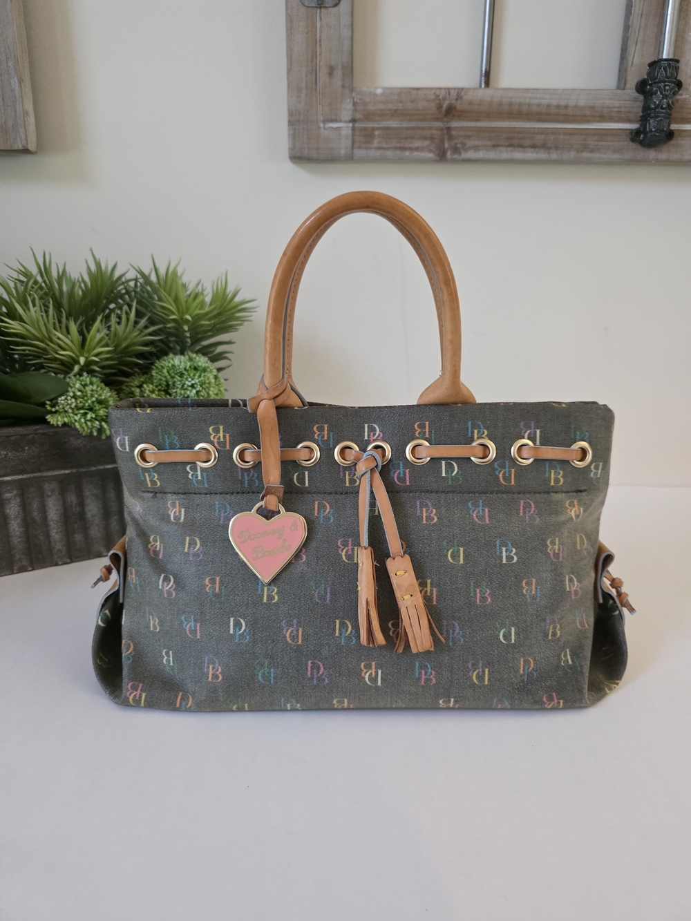 Vintage Dooney & Bourke Signature Coated Canvas Satchel Multicolor Monogram Tote